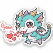 Fiyaaah Cute Baby Dragon Chibi Anime Kawaii Heart Sticker (Voorkant)