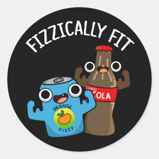 Fizzic Fit Funny Fizzy Cola Pun Dark BG Ronde Sticker (Voorkant)