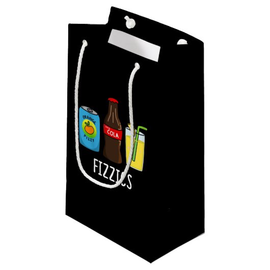 Fizzics Funny Fizzy Cola Drink Pun Dark BG Klein Cadeauzakje (Voorkant Gekanteld)