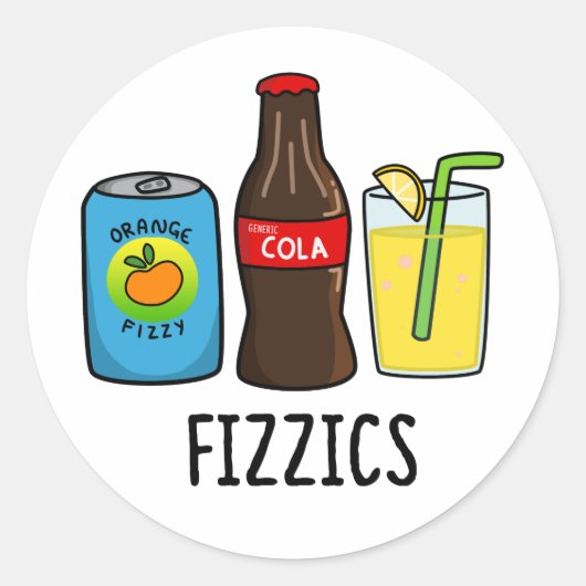 Fizzics Funny Fizzy Cola Drink Pun Ronde Sticker (Voorkant)