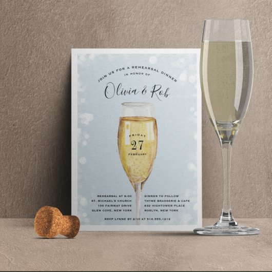 Fizzy Pop | Champagne Glass Rehearsal Dinner Kaart