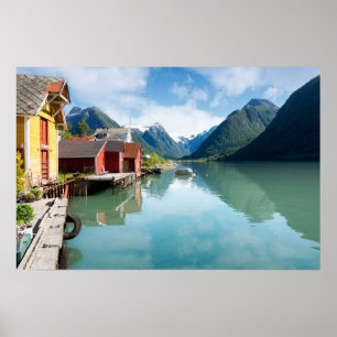 Fjaerlandsfjord fjord landschap in Noorwegen Poster