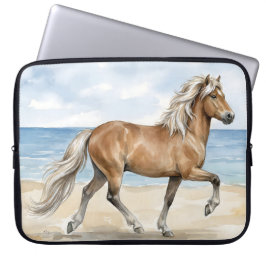 Fjara Icelandic Horse watercolor on the Beach Laptop Sleeve
