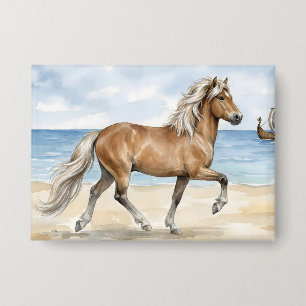 Fjara IJslands paard aquarel op het strand Button