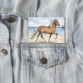Fjara IJslands paard aquarel op het strand Button (Insitu)
