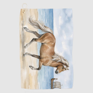 Fjara IJslands paard aquarel op het strand  Golfhanddoek