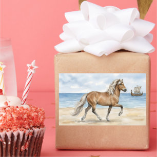 Fjara IJslands paard aquarel op het strand Rechthoekige Sticker