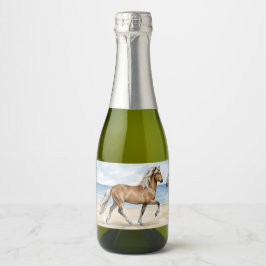 Fjara IJslands paard aquarel op het strand  Sparkling Wijnetiket