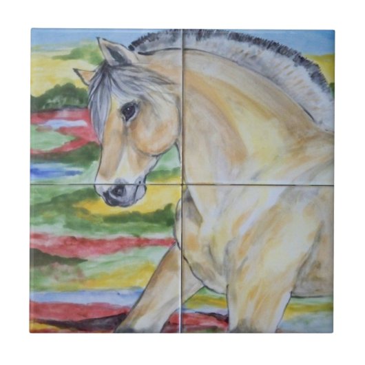 Fjord Horse Pony Mural Design Stylized Landscape Tegeltje (Voorkant)