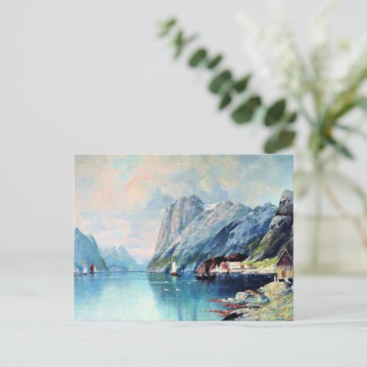 Fjord in Noorwegen, beeldende kunst schilderen, Briefkaart (Staand voorkant)