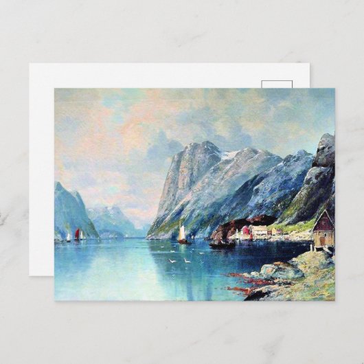Fjord in Noorwegen, beeldende kunst schilderen, Briefkaart (Voorkant / Achterkant)
