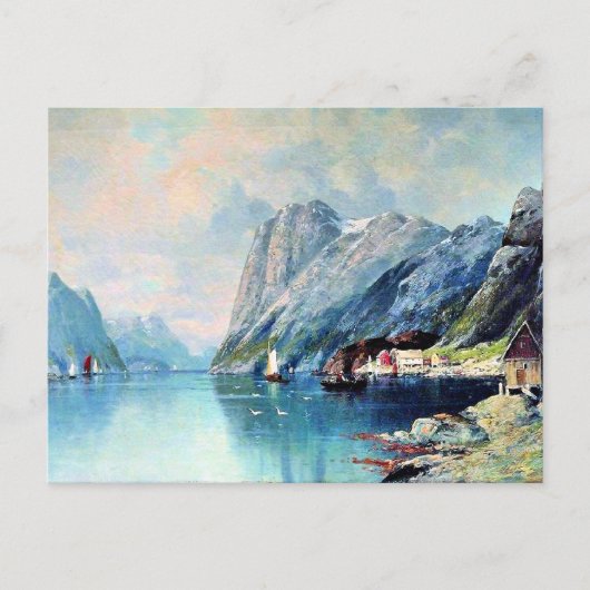 Fjord in Noorwegen, beeldende kunst schilderen, Briefkaart (Voorkant)