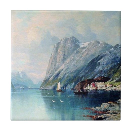 Fjord in Noorwegen - kunstwerk Lev Lagorio Tegeltje (Voorkant)