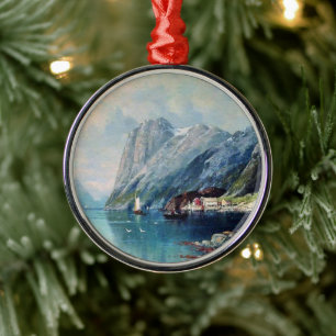 Fjord in Noorwegen schilderij door Lev Lagorio Metalen Ornament