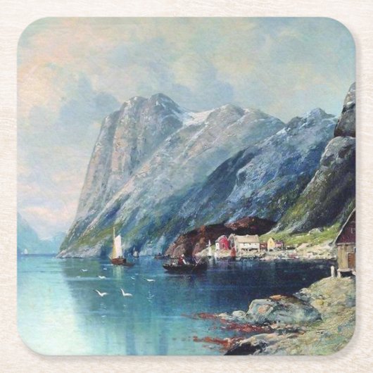 Fjord in Noorwegen, schilderij van Lev Lagorio Kartonnen Onderzetters (Voorkant)