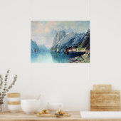 Fjord in Noorwegen, schilderij van Lev Lagorio Poster (Keuken)