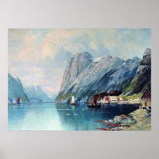 Fjord in Noorwegen, schilderij van Lev Lagorio Poster (Voorkant)