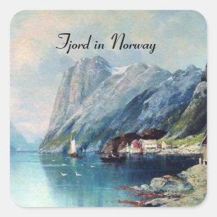 Fjord in Noorwegen, schilderij van Lev Lagorio Vierkante Sticker