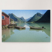 Fjord landschap met boot in Noorwegen Legpuzzel (Horizontaal)