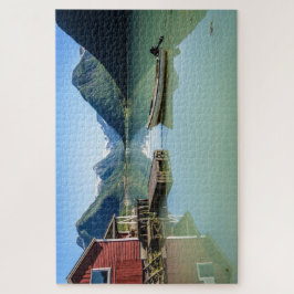 Fjord landschap met boot in Noorwegen Legpuzzel