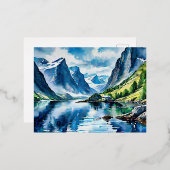 Fjord landschap waterverf schilderij folie feestdagen briefkaart (Voorkant / Achterkant)