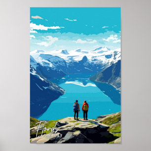 Fjords Noorwegen Kunst vintage reisillustratie Poster