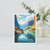 Fjords Noorwegen vintage reisillustratie Briefkaart (Staand voorkant)