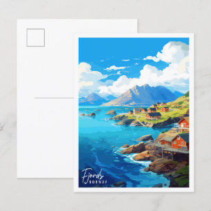 Fjords Noorwegen vintage reisillustratie Briefkaart