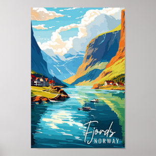 Fjords Noorwegen vintage reisillustratie Poster