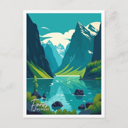 Fjords Norway Art Travel illustratie Briefkaart (Voorkant)