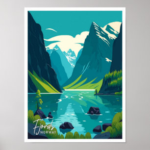 Fjords Norway Art Travel illustratie Poster