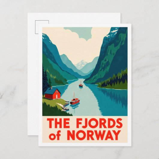 Fjords Norway Art vintage Travel Briefkaart (Voorkant / Achterkant)