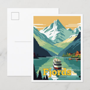 Fjords Norway Travel Art Illustratie Briefkaart