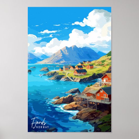 Fjords Norway Travel Art  Illustratie Poster (Voorkant)