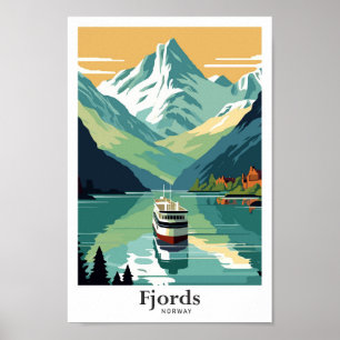 Fjords Norway Travel Art  Illustratie Poster