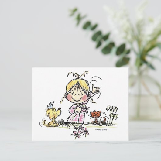 FL-001 het Golven van het meisje Briefkaart (Staand voorkant)