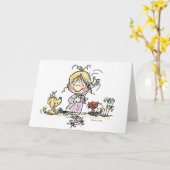 FL-001 het Golven van het meisje Kaart (Gele Bloem)