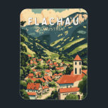 Flachau Oostenrijk Illustratie Reizen Art Vintage Magneet<br><div class="desc">Flachau retro vector reisontwerp. Flachau,  een topskigebied in de Oostenrijkse regio Ski Amadé,  biedt pistes van wereldklasse,  spannende après-ski en een adembenemend alpenlandschap.</div>