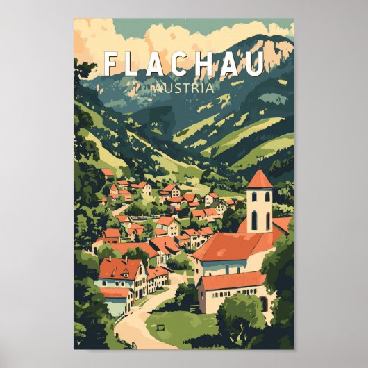 Flachau Oostenrijk Illustratie Reizen Art Vintage Poster (Voorkant)