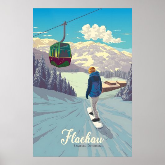 Flachau Sneeuwboarden Reisposter Poster (Voorkant)