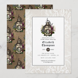 Flacon met bloemen en kant Gotische bruidsdouche Kaart