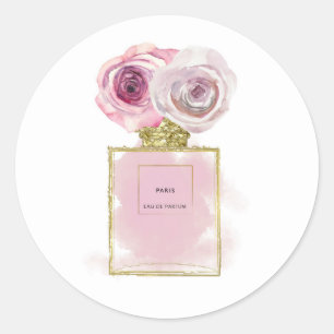 Flacon voor parfum in bloemige mode Roze rozen gou Ronde Sticker