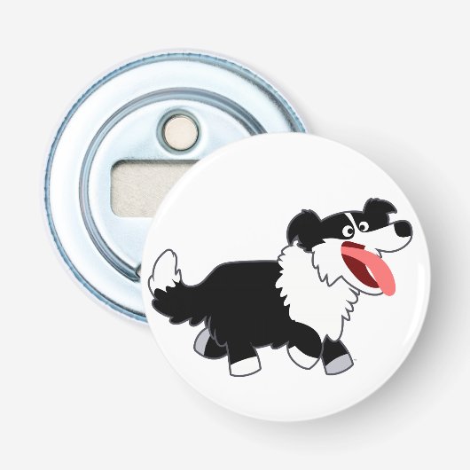 Flaconopener voor Happy Cartoon Border Collie Butt Button Flesopener (Voorkant)