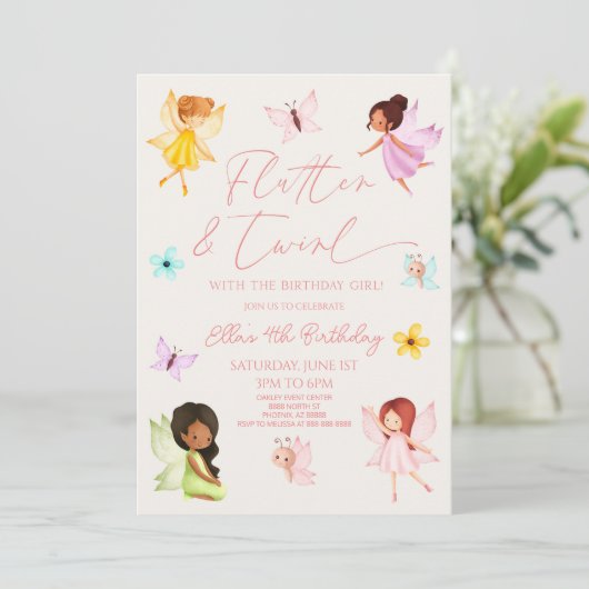 Fladder- en Draaielfje Betoverd Verjaardagsfeestje Kaart (Staand voorkant)