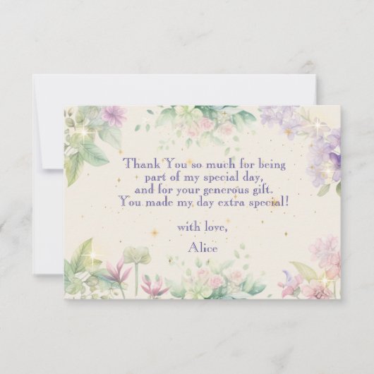 Fladderen en dwarrelen Waterverf sprookjestuin ver Bedankkaart (Voorkant)