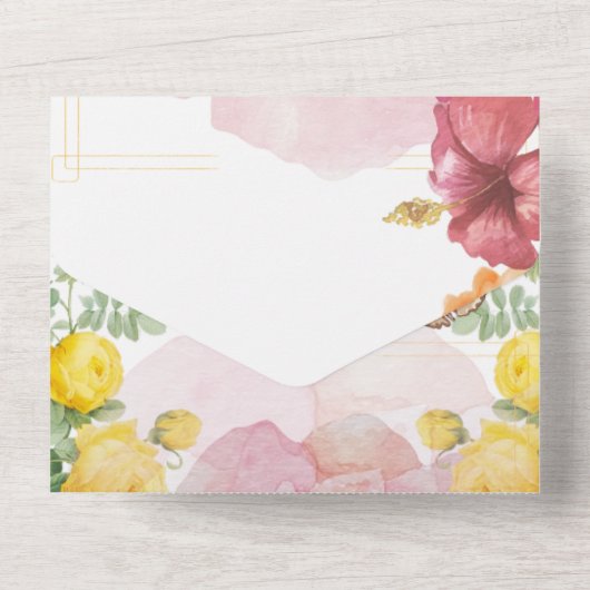 Fladderende Romance: Waterverf Roos & Vlinder We All In One Uitnodiging (Achterkant)