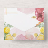 Fladderende romantiek: waterverf roos & vlinder on all in one uitnodiging (Achterkant)