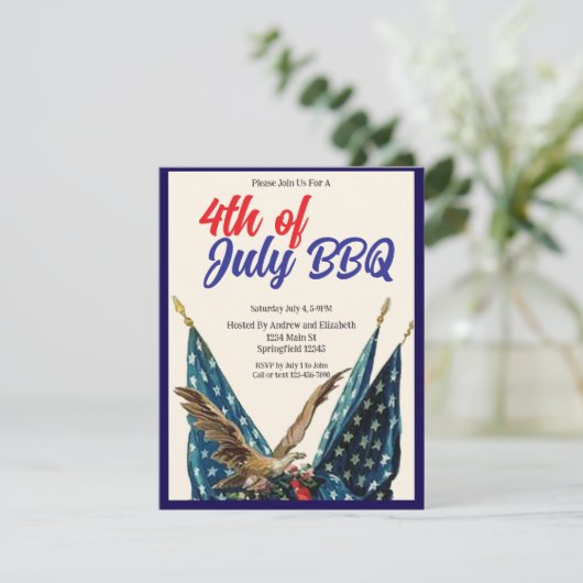 Flag and Eagle 4th of July BBQ Party Kaart (Staand voorkant)