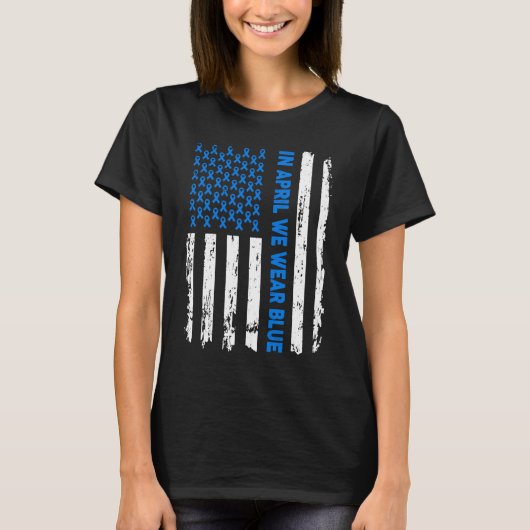 Flag Autism In April We Wear Blue Autism Awareness T-shirt (Voorkant)