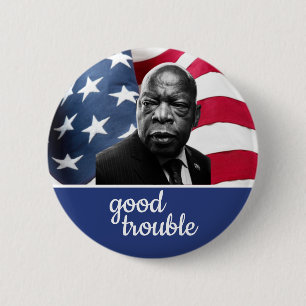 Flag Background John Lewis 'Good Trouble' Ronde Button 5,7 Cm